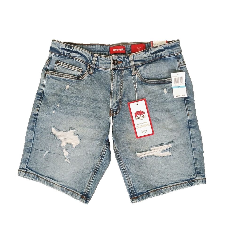 Ring Of Fire Nirvana Shorts Womens‎ Denim Blue Distressed Slim Size 31